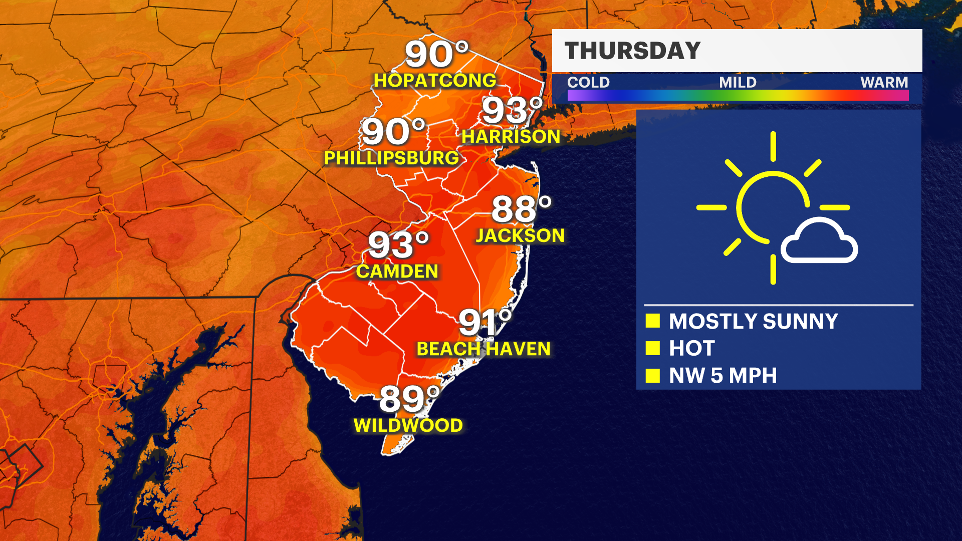 News 12 | New Jersey | Temps, humidity rise for rest of the week; risk ...