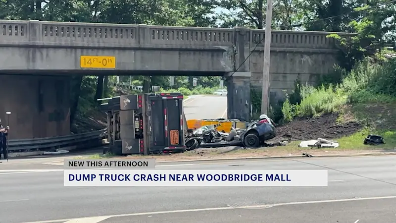 Story image: Medevac called after dump truck crushes car on Route 9 in Woodbridge