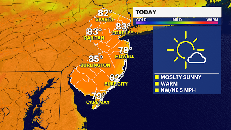 Story image: Comfortable Sunday in New Jersey with highs into the 80s