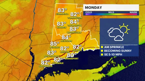 Very warm, isolated showers Monday in Connecticut