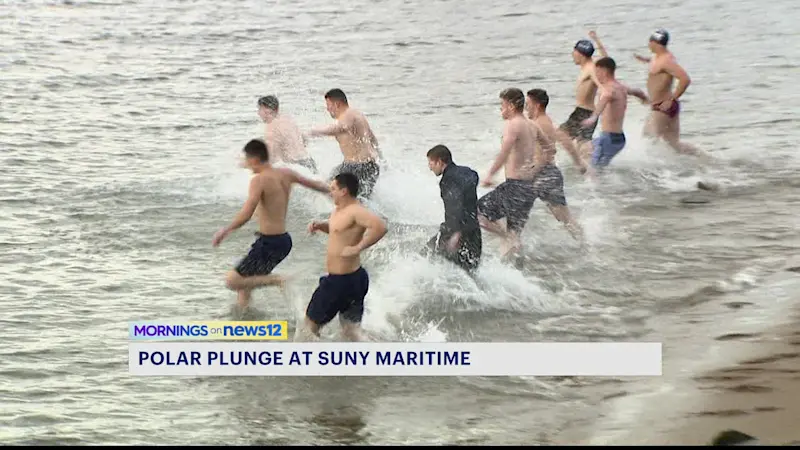 Story image: SUNY Maritime students brave icy waters for Polar Plunge fundraising event