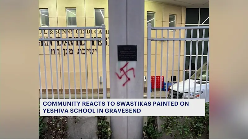 Story image: Spraypainted swastikas found at multiple Jewish institutions in Brooklyn
