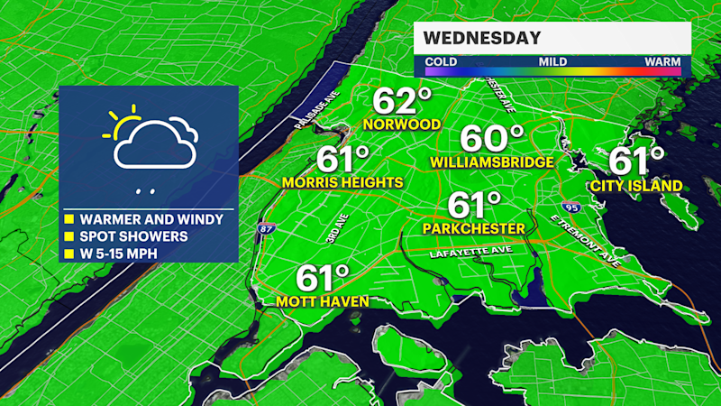 Story image: Wet & slippery roads could slow down travel Tuesday evening and Wednesday in The Bronx