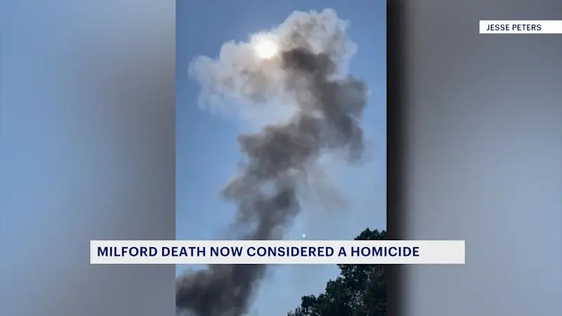 Story image: Police: Homeless man dies in fire by homicide in Milford