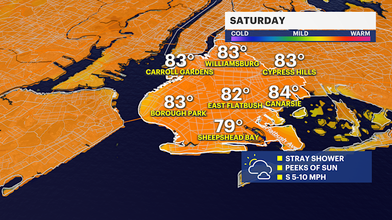 Story image: Mostly cloudy, with chances for stray showers on Saturday for Brooklyn