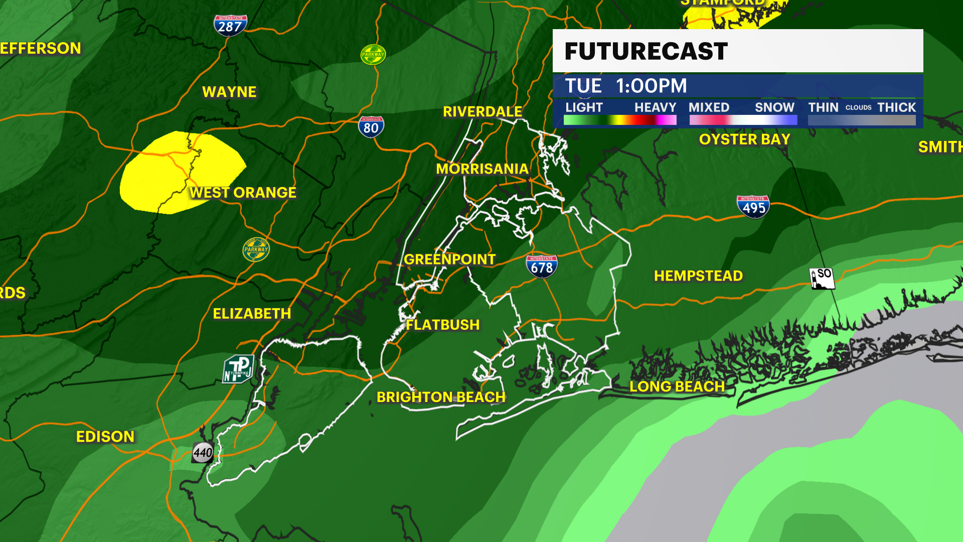 Periods of rain with mild temperatures for Tuesday in New York City