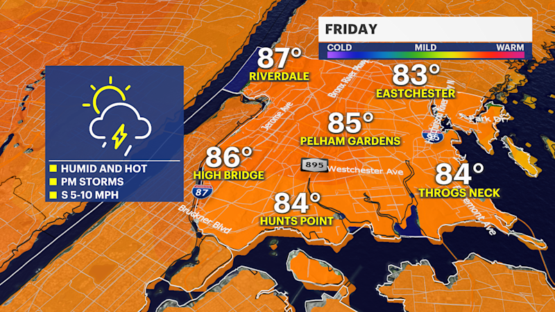 Story image: Sun and clouds with chance of afternoon thunderstorm on Friday for The Bronx