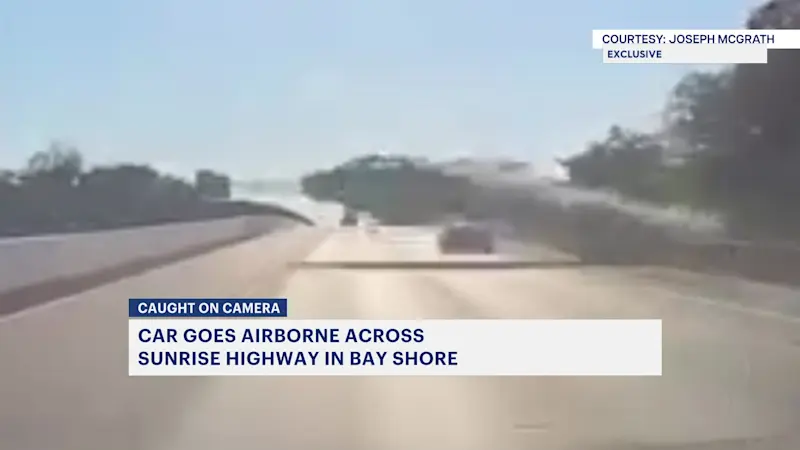 Story image: Exclusive: Car goes airborne across Sunrise Highway in shocking dash cam video