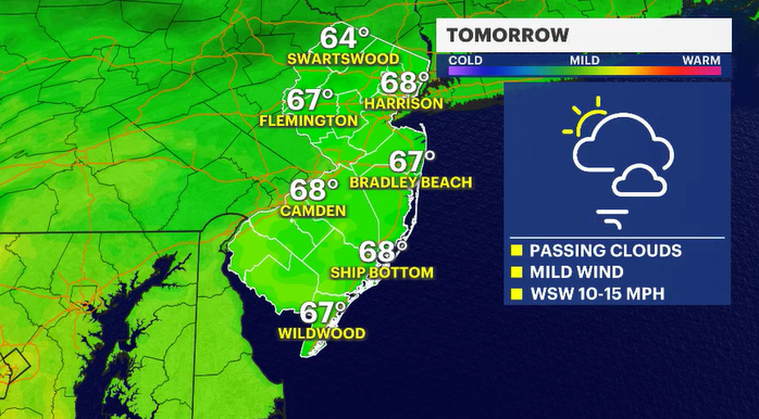 Story image: Breezy and seasonable weather turns cloudy and windy again