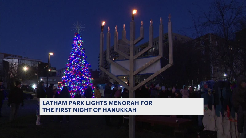 Story image: Chabad of Stamford lights menorah for first night of Hanukkah in Latham Park