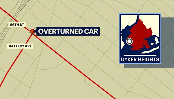 Person trapped in overturned car crash in Dyker Heights