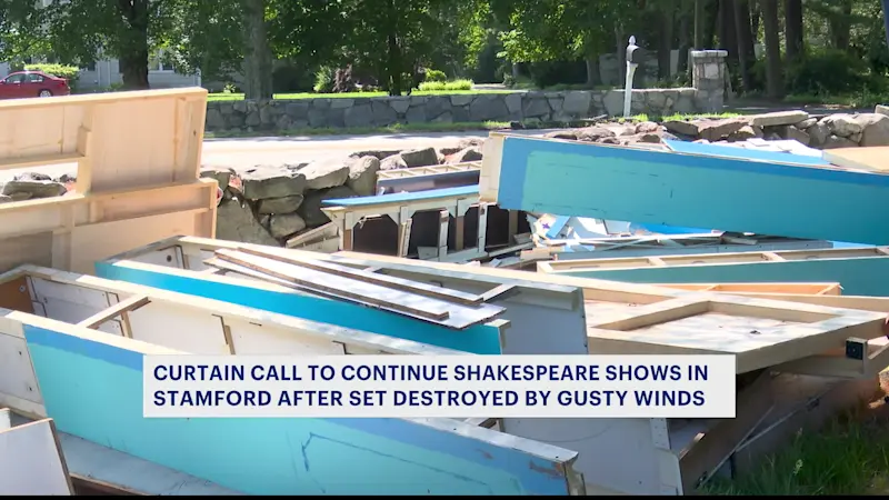 Story image: 'Show must go on.' Curtain Call to continue free Shakespeare shows in Stamford after set destroyed by powerful wind