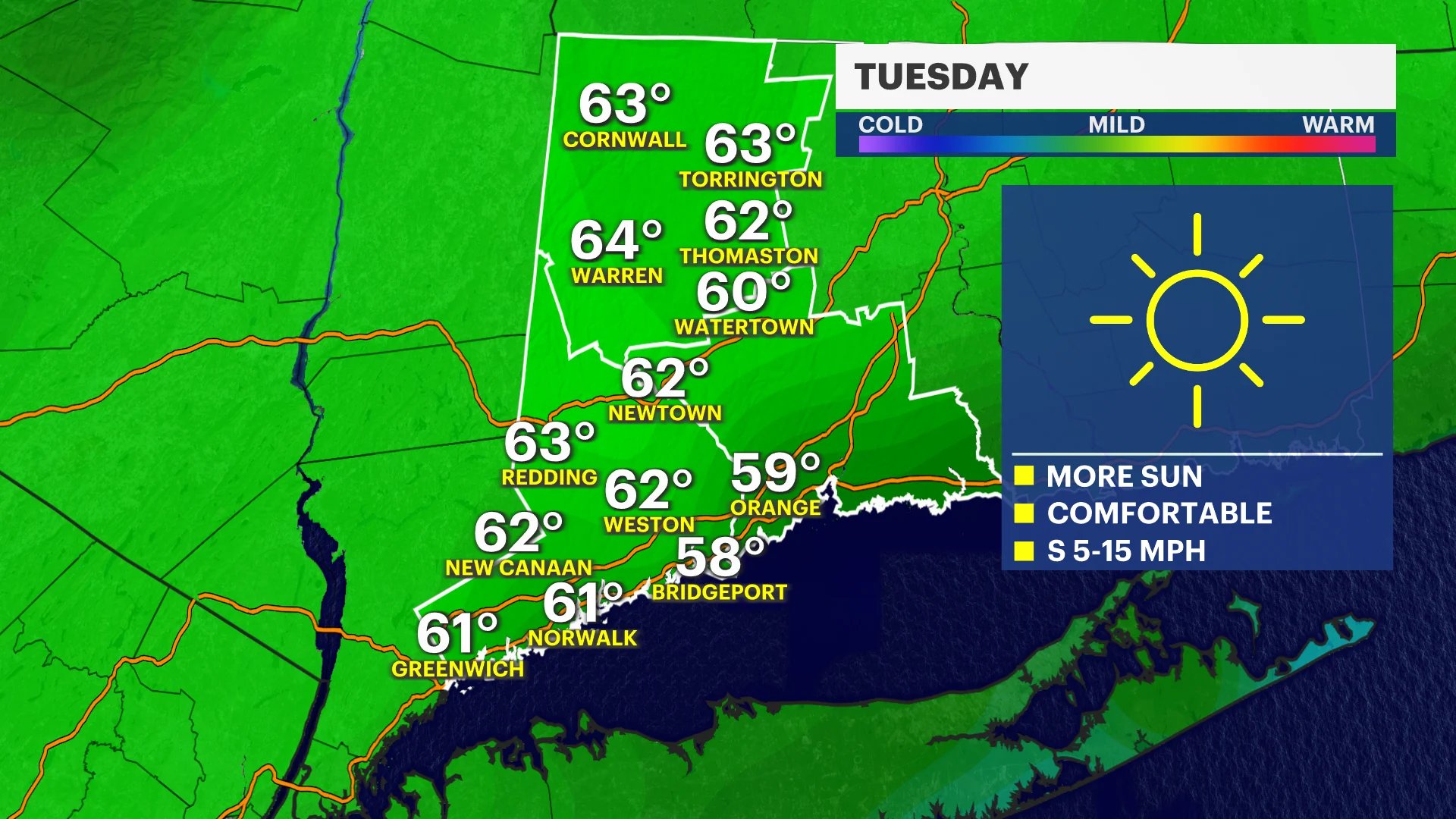 Highs hit the 60s before showers return Wednesday in Connecticut