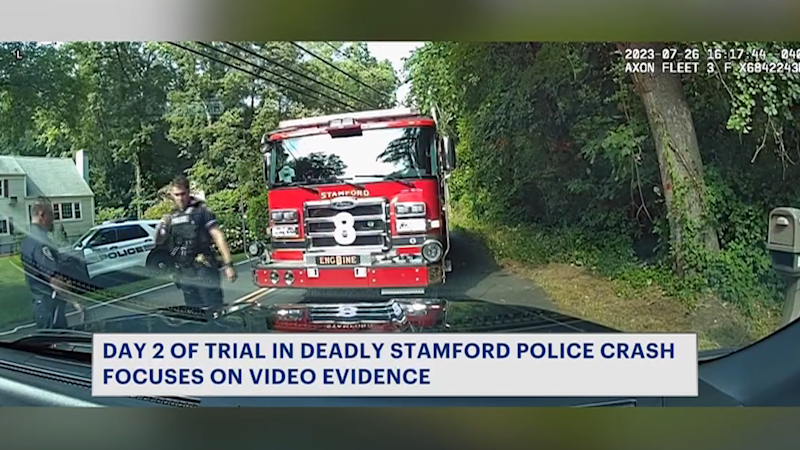 Story image: Day 2 of trial in deadly Stamford police crash focuses on dash cam, body cam, dispatch audio
