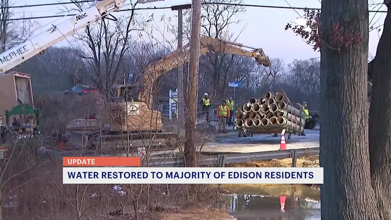 Story image: Mayor: Service restored to 99% of Edison homes and businesses after water main break