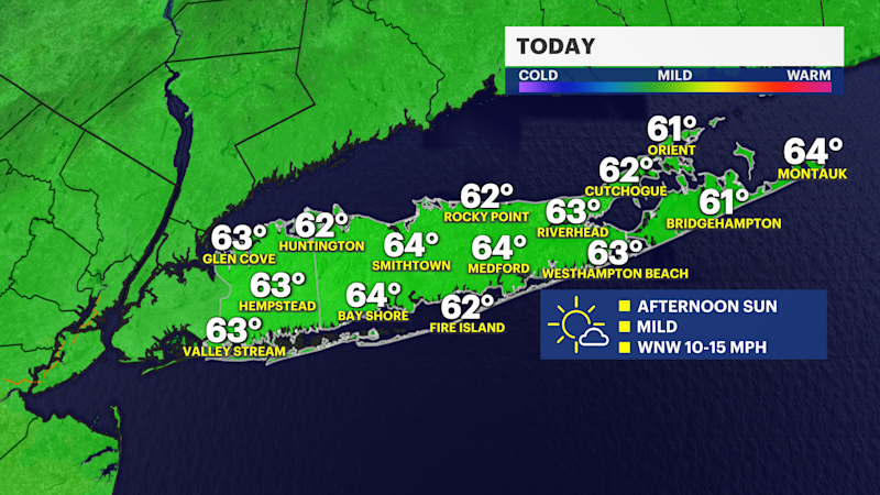 Story image: Mild, mostly sunny Saturday before showers return to Long Island tomorrow