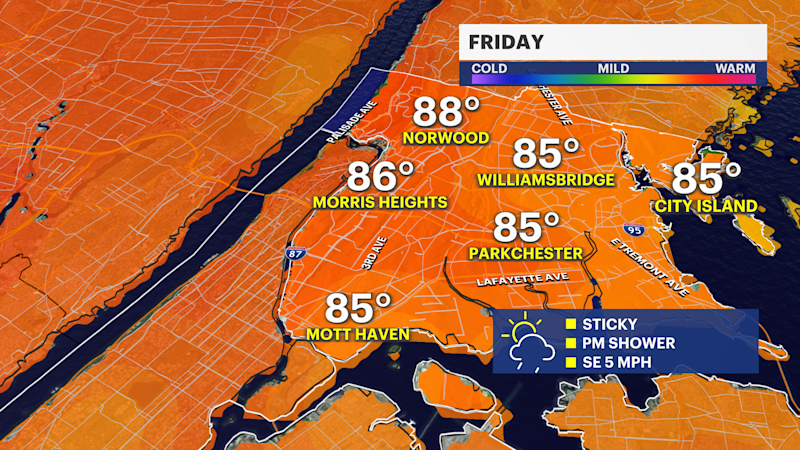 Story image: Sun and clouds with chance of afternoon shower for Friday in The Bronx