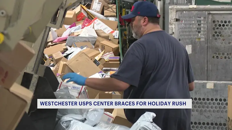 Story image: Westchester USPS Distribution Center processing double the amount of packages during holiday shipping season