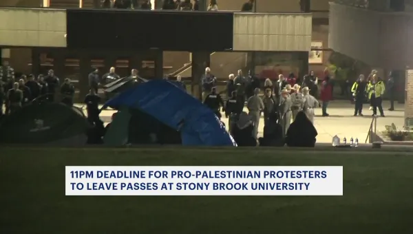 Pro-Palestinian protesters at Stony Brook University remain past deadline as some police leave