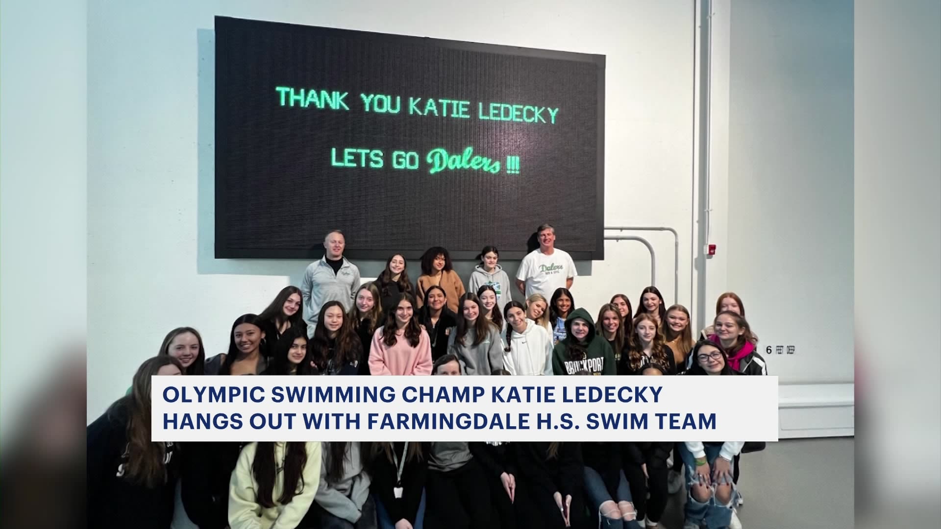 Farmingdale HS swim team hangs out with Olympic champ Katie Ledecky