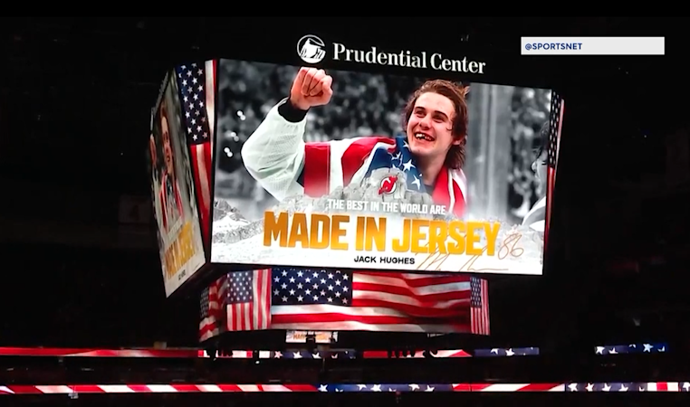 Story image: Devils welcome back hero Jack Hughes after Olympic celebration tour