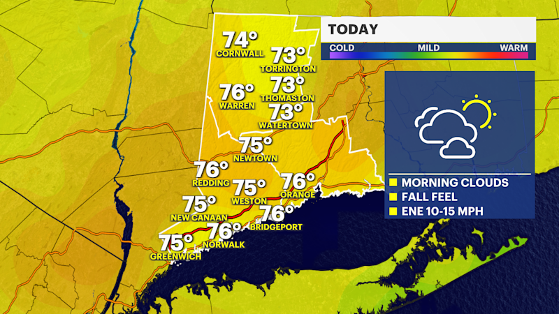 Story image: Cloudy morning before a pleasant, sunny afternoon in Connecticut