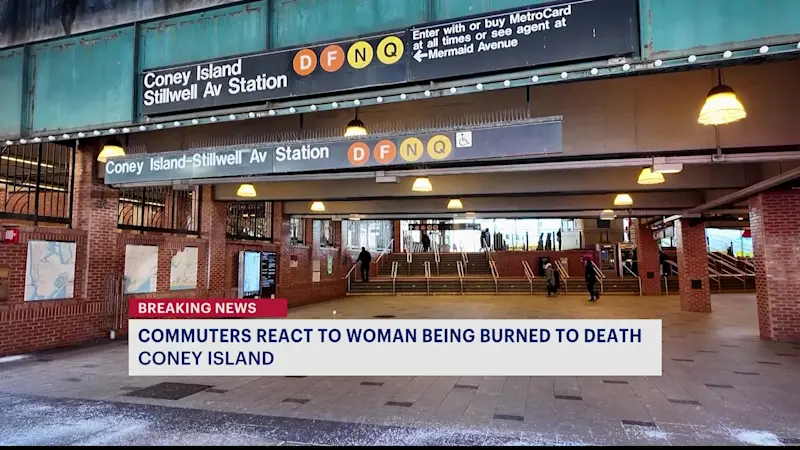 Story image: Commuters left feeling 'uneasy' after hearing woman burned to death aboard train in Coney Island