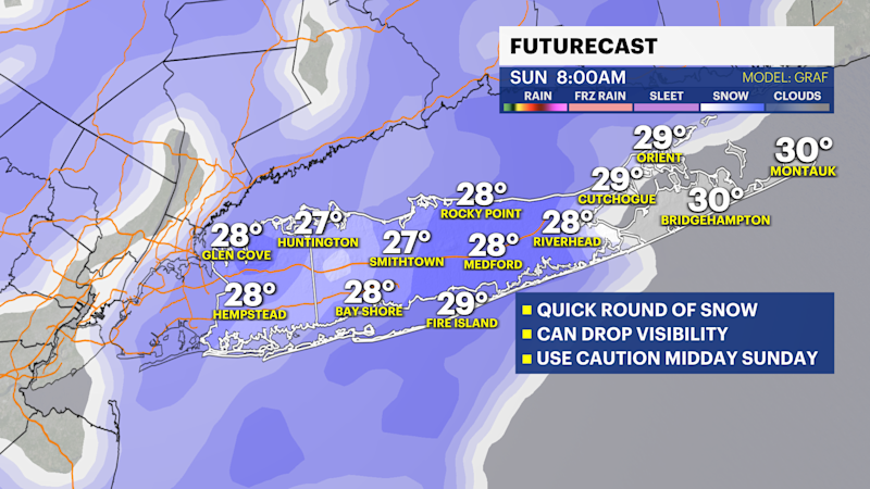 Story image: A gorgeous Saturday afternoon. Tracking snow on Long Island Sunday morning.
