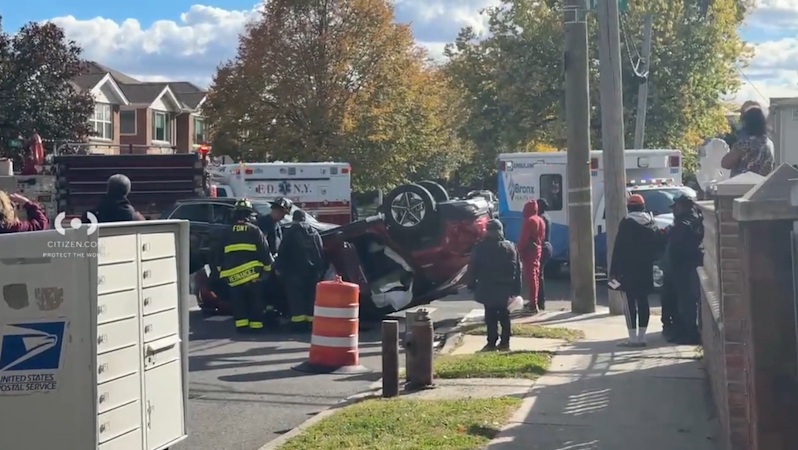 Story image: 4 injured after car flips in Pelham Gardens crash