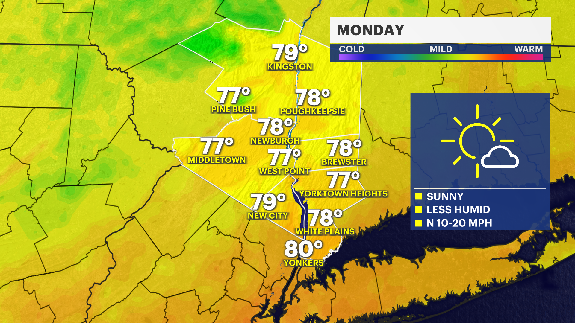 Storms taper overnight, pleasant Monday with highs near 80 for the