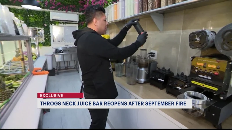 Story image: Bronx juice bar reopens after nearby nail salon fire shut down business