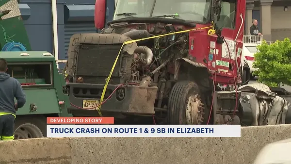 Jackknifed tractor-trailer, fuel spill shuts down portion of Route 1 & 9 south in Elizabeth
