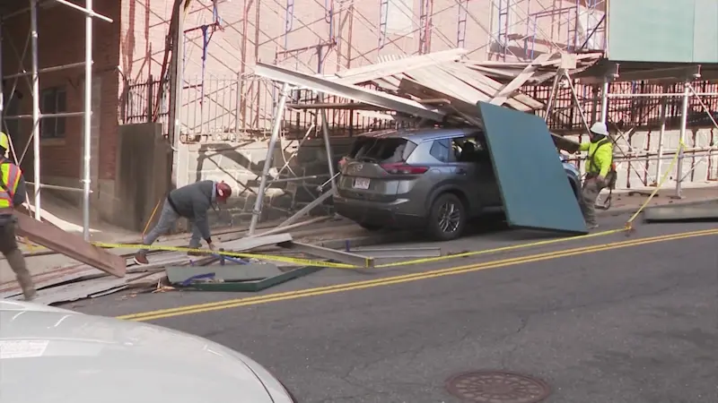 Story image: Police: Driver slams into Yonkers building, causing scaffolding collapse