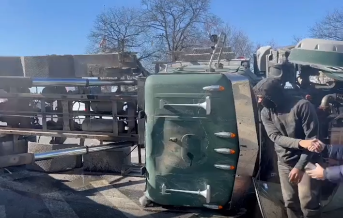 Story image: Caught on camera: Truck flips on Bruckner Boulevard