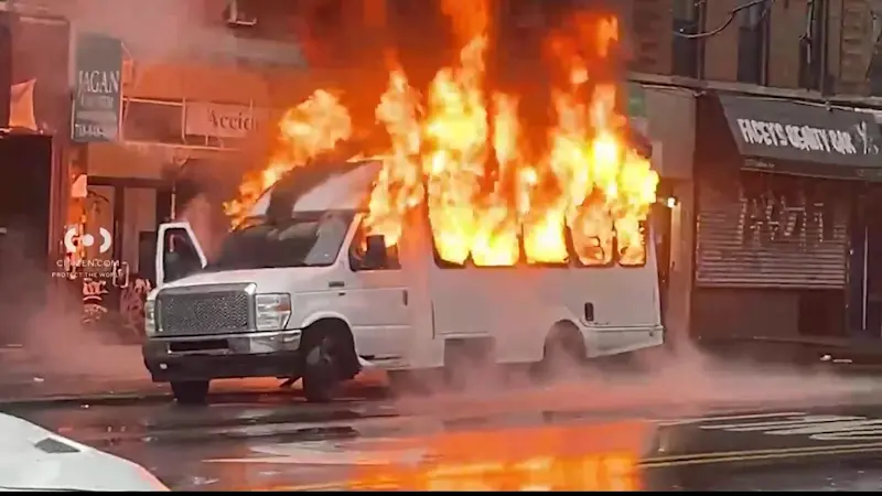 Story image: Truck erupts in flames on Flatbush Avenue