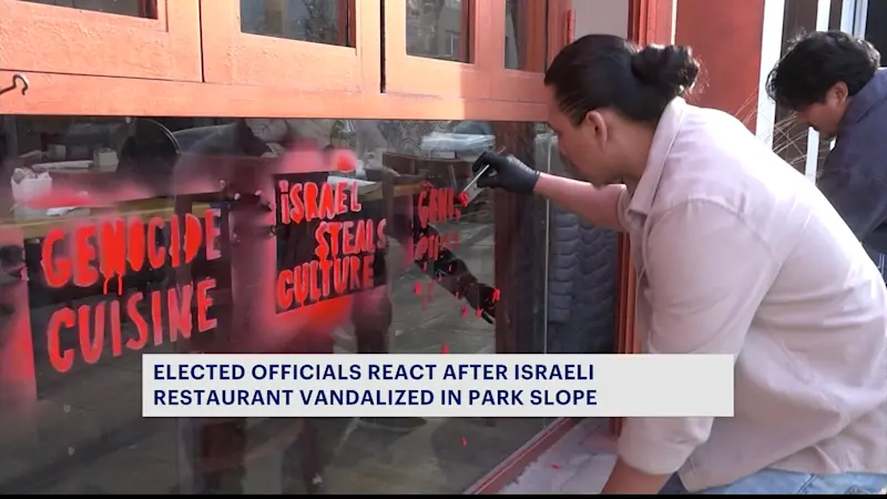 Story image: ‘Damage to the heart.’ Antisemitic vandalism strikes Israeli restaurant in Park Slope