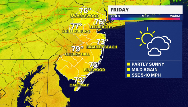 Story image: Daytime highs around 75 for Friday; potential to see Northern Lights in New Jersey