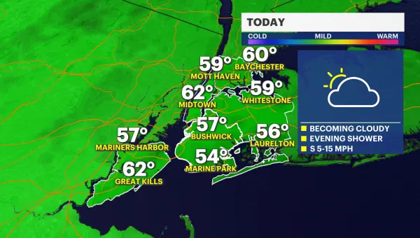 Scattered rain overnight in New York City; sunny skies Sunday afternoon