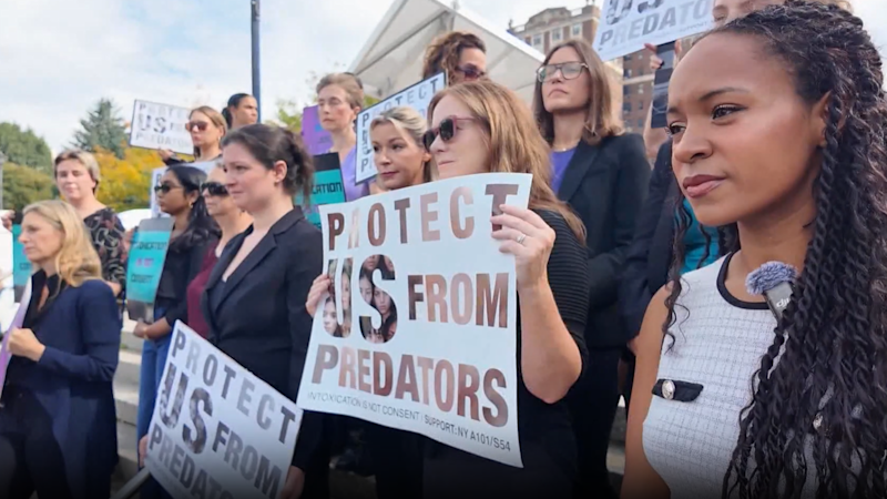 Story image: Sexual assault survivors and state legislators rally for stronger protections for sexual assault survivors