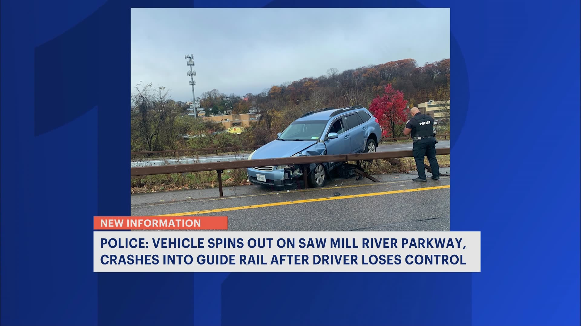Car loses control, ends up over median on Saw Mill Parkway