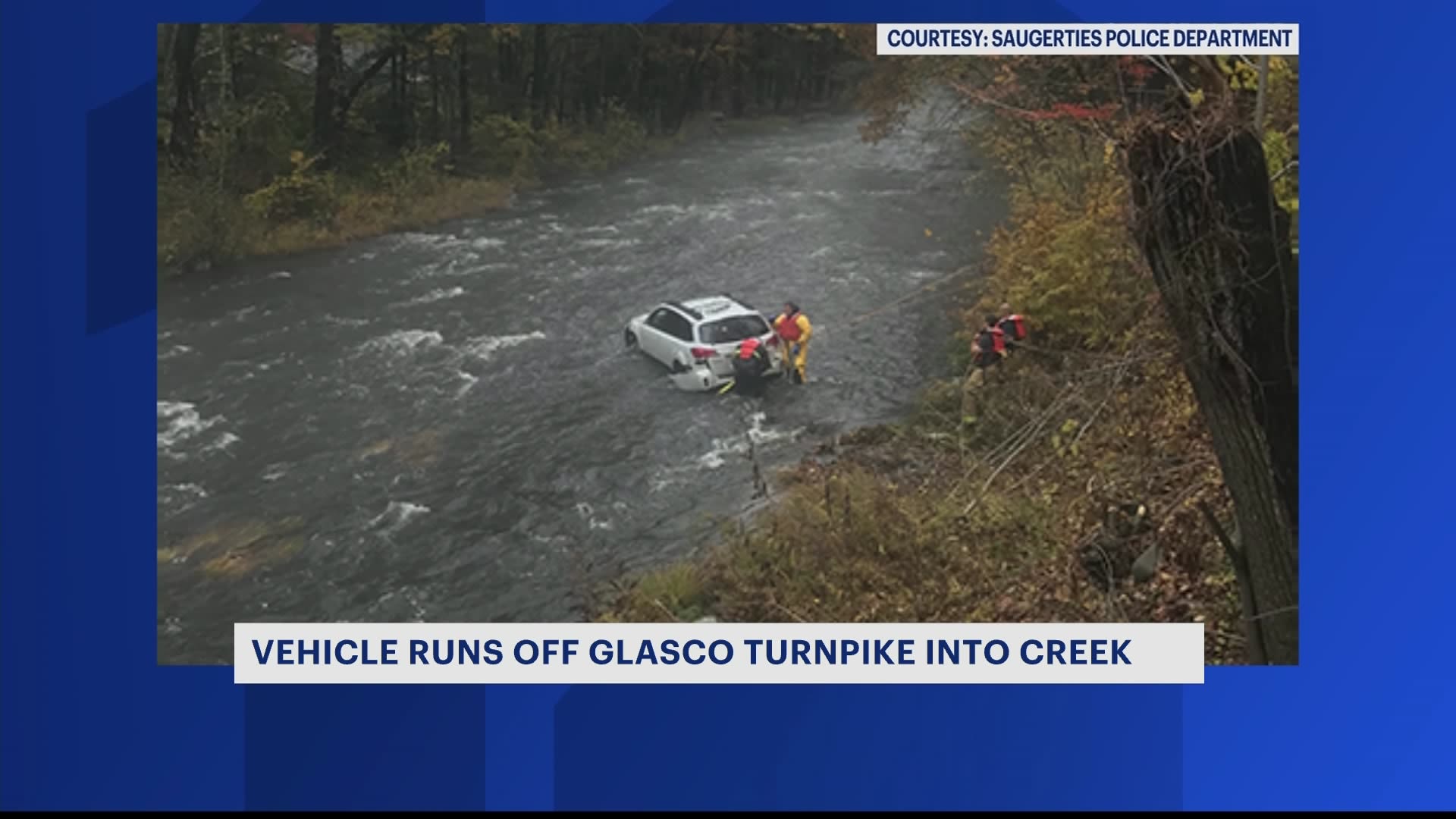 Police Vehicle runs off Glasco Turnpike into Plattekill Creek