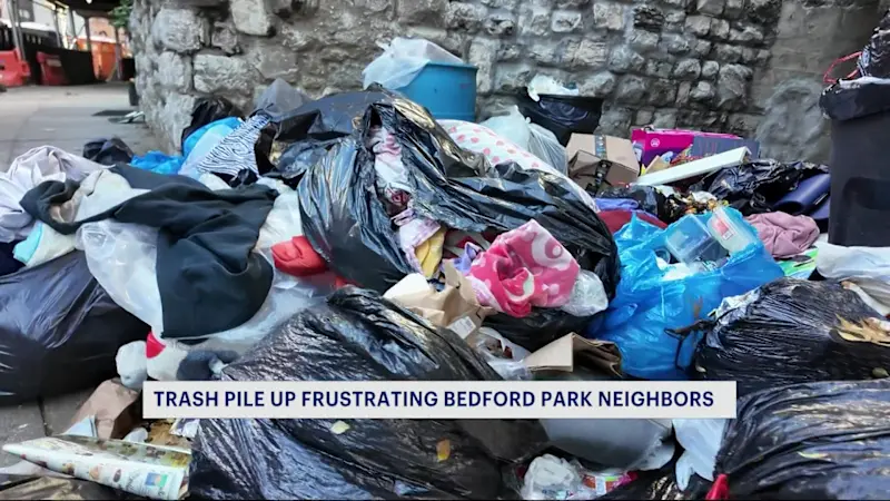 Story image: Bedford Park neighbors demand growing pile of trash spilling onto sidewalk be cleaned up