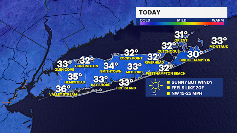 Story image: Cold and windy today, tracking a mid-week storm on Long Island