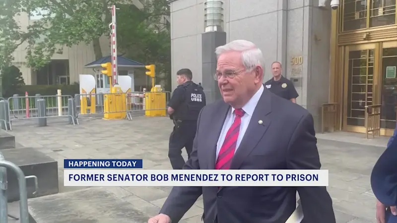 Story image: Disgraced former Sen. Bob Menendez arrives at prison to begin serving his 11-year bribery sentence
