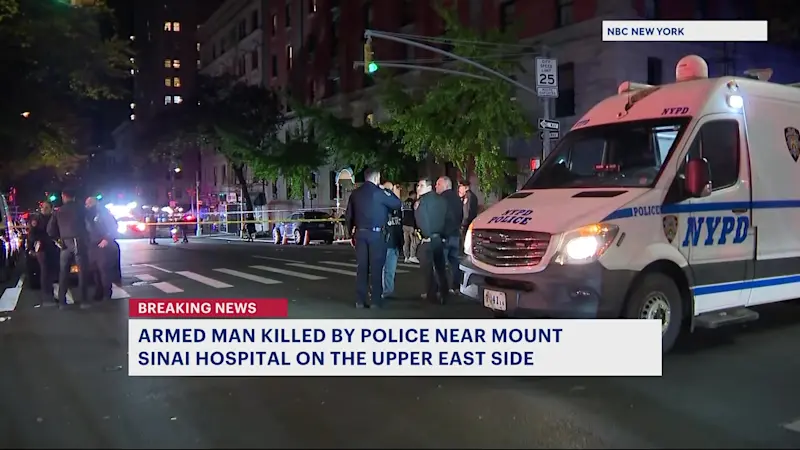 Story image: Armed man killed by police near Mount Sinai Hospital in Manhattan