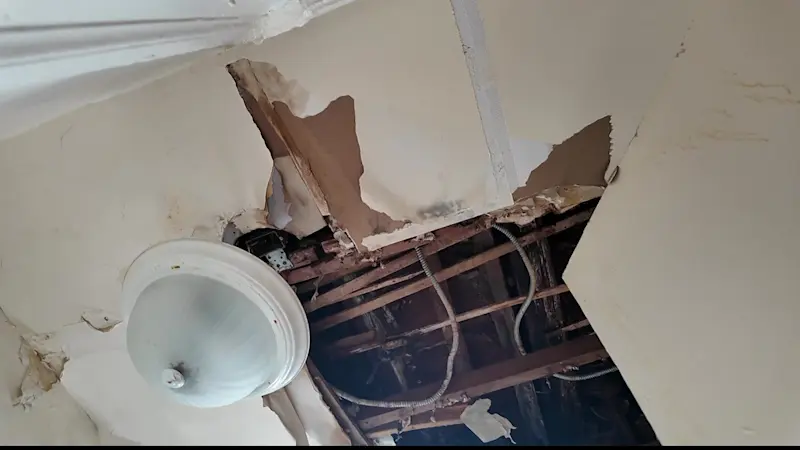 Story image: Bathroom ceiling collapse in West Farms apartment causing safety hazard concerns