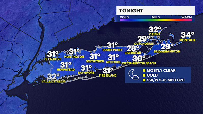 Story image: Dry and cold tonight on Long Island; mixed showers arrive late-week