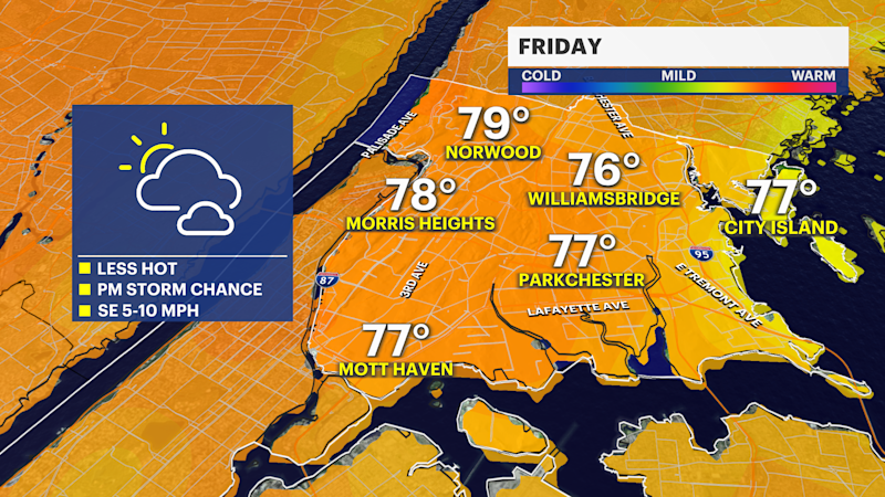 Story image: Mostly cloudy Friday with chance of storm on Friday for The Bronx