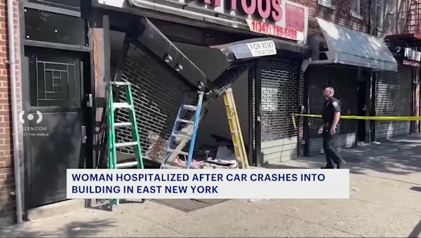 Car crashes into pedestrian and building in East Flatbush