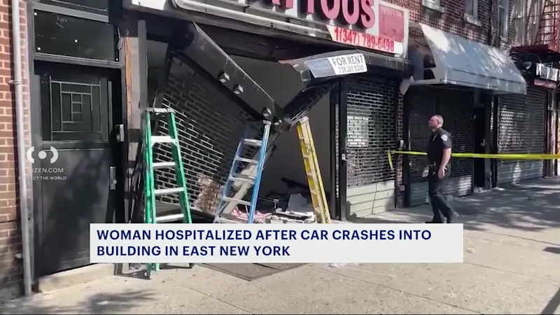 Story image: Car crashes into pedestrian and building in East Flatbush